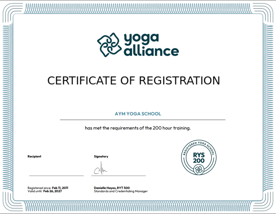 Yoga Alliance RYS 200 certification logo